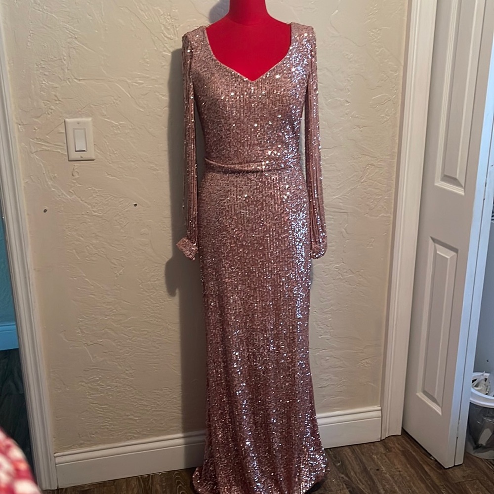 Dust Rose Full Sequin Evening Gown